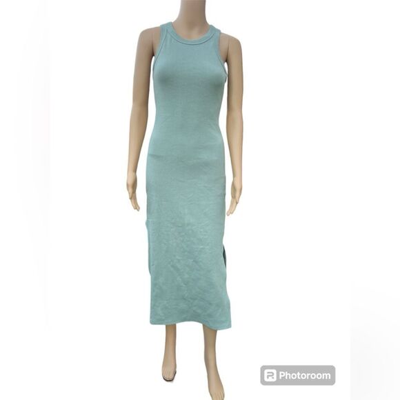 Mable Women’s Stile Racerback Bodycon Ribbed Cotton Midi Dress Olive Green Sz M - Picture 2 of 7